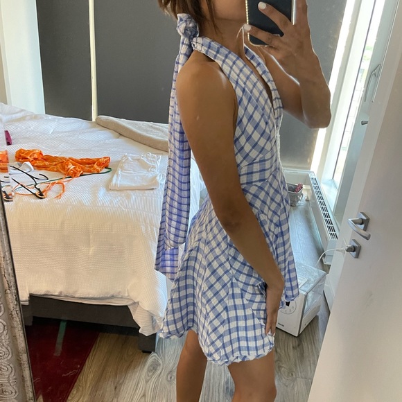 Free People Halter Dress Blue and White Checkered - Picture 7 of 8